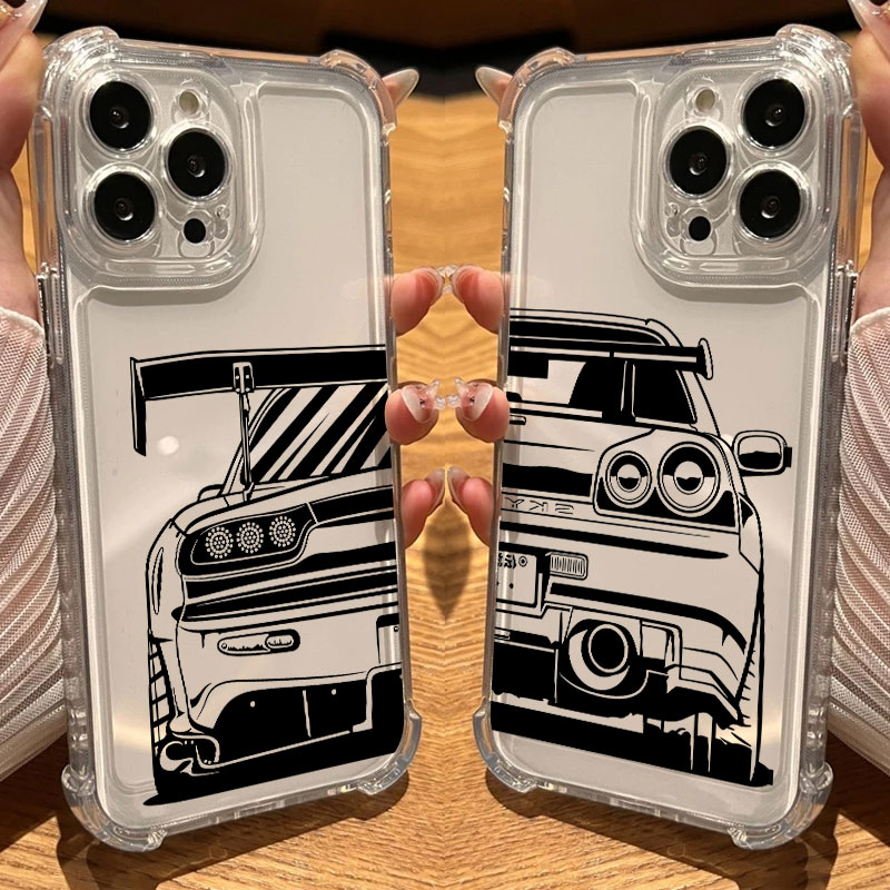 Clear Shockproof Bumper Case - JDM Cartoon Auto Transparante Telefoonhoesje voor
